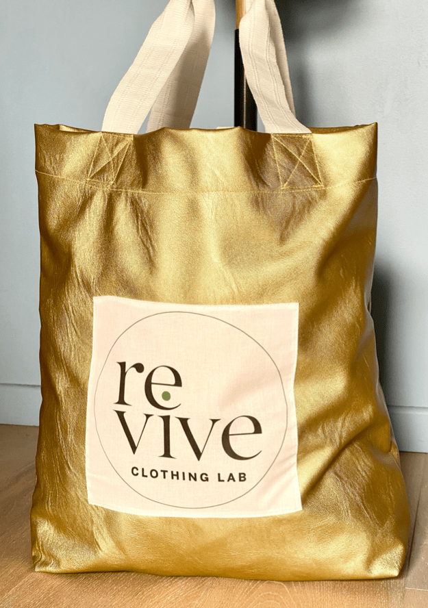sac R'bag doré upcycling fabrication à partir de fin de rouleaux.