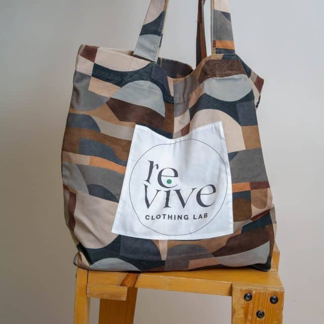 R'bag sac cabas upcyclé avec du tissu d'ameublement à motif géométrique
