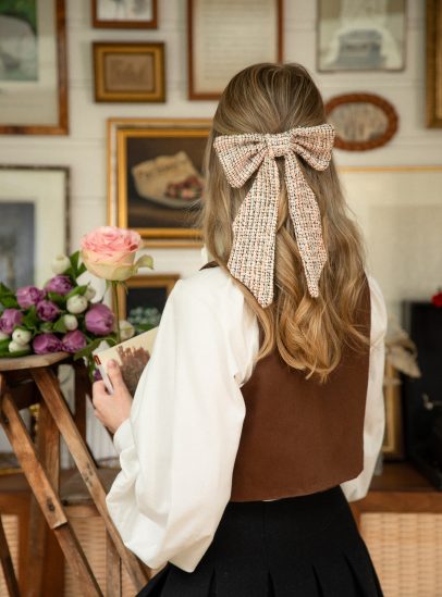 Nœud Louise en tweed rose cocréer avec aliaslouiseblog