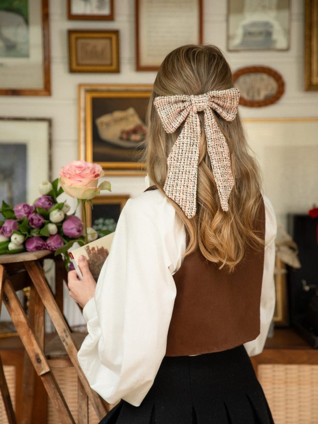 Nœud Louise en tweed rose cocréer avec aliaslouiseblog